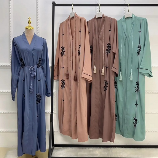 Open Abayas Black Embroidery Muslim Woman Kimono Cardigans Islamic Clothing Arabic Dress Kaftan Ramadan Dubai Turkish Outfits