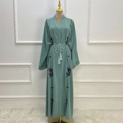 Open Abayas Black Embroidery Muslim Woman Kimono Cardigans Islamic Clothing Arabic Dress Kaftan Ramadan Dubai Turkish Outfits